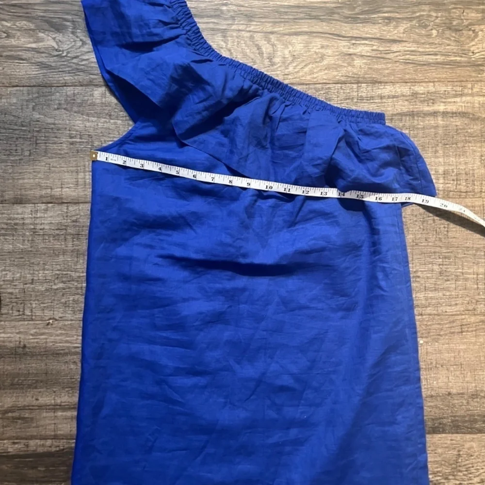 J. Crew Ruffle One Shoulder Linen Blend Shift Dress Royal Blue Women's XS
